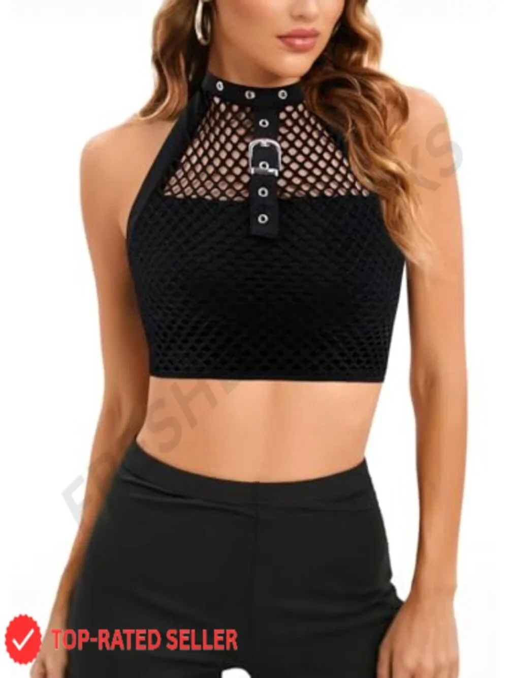 Fishnet Halter Crop Tank Top Backless Punk Clubwear